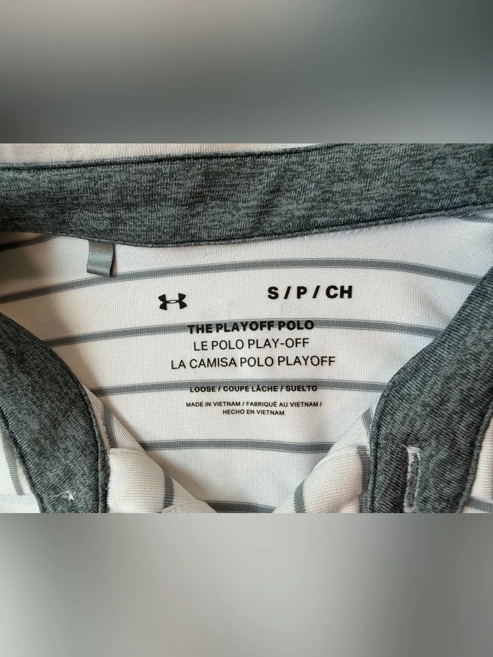 Under Armour Playoff Polo Shirt Mens Size S White Gray Striped Golf Performance